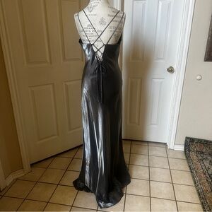 Long Silver Criss Cross Back Dress